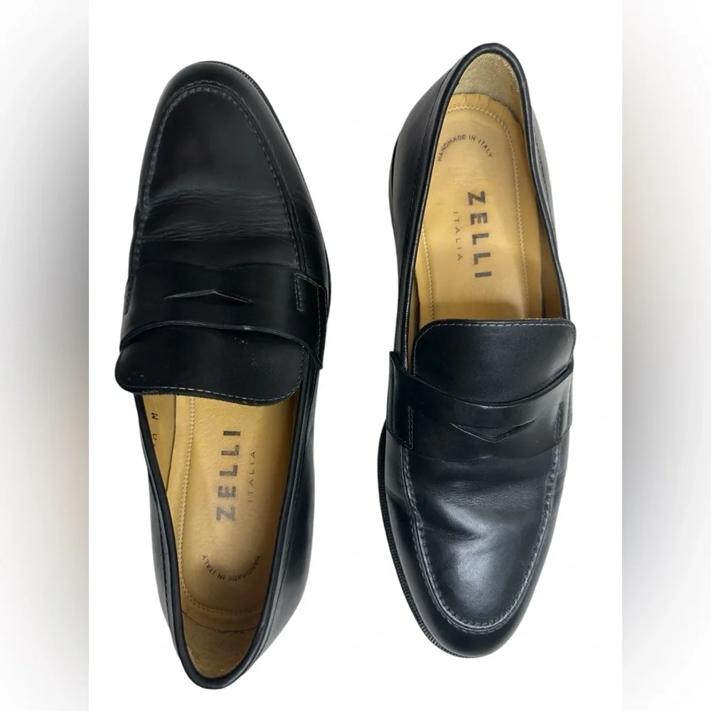 Zelli Savannah Italian calfskin penny loafer black men shoes, size 10, pre-owned